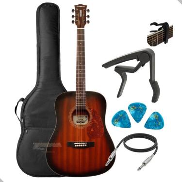 Imagem de Kit Violão Folk Aço Eletrico Waldman Dex441 Dark Natural