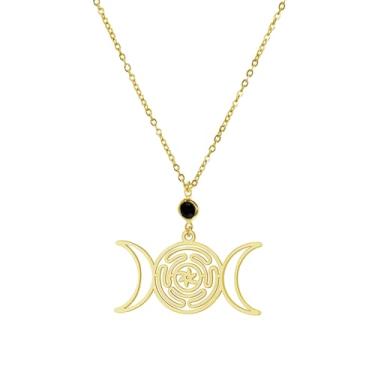 Imagem de SIPURIS Colar Hecate, pingente de deusa da lua tripla, colar de roda de hecate, aço inoxidável, símbolo da deusa, joia mágica, presentes para homens e mulheres, 1.5“*0.85"(38.2*21.6mm), Aço inoxidável