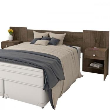 Imagem de Cabeceira Casal Belgic com Mesa de Cabeceira 2 Gavetas Atualle Móveis,