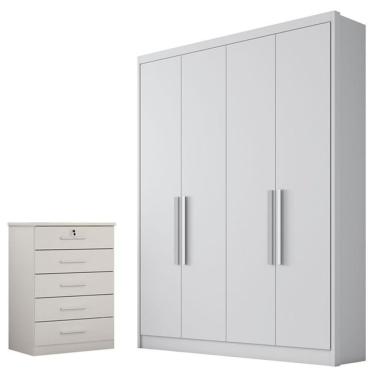 Imagem de Guarda Roupa Solteiro Sevilha Com Nicho E Gaveteiro Suiça Com Chave Neve - Novo Horizonte