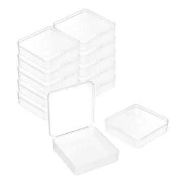 Imagem de PATIKIL 12 caixas de mini recipientes de plástico transparente, caixa organizadora de contas de 10,4 x 10,4 cm com tampa articulada, suporte quadrado, estojos de plástico para itens de joias