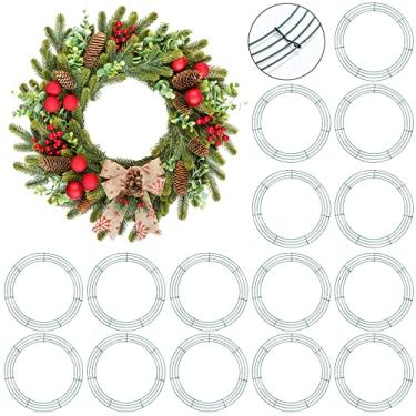Imagem de Hotop 15 peças de anéis de arame com moldura de guirlanda de metal para decoração de Natal, Ano Novo e Dia dos Namorados, verde escuro (45 cm)