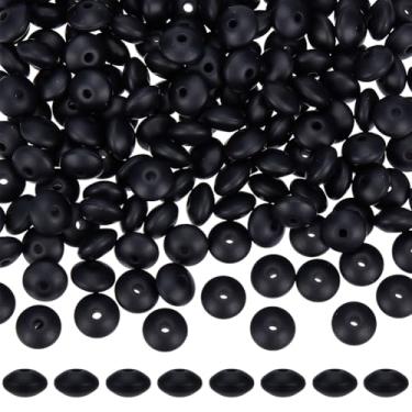 Imagem de SOFPLATE 180 peças contas de silicone preto abaco contas focais de lentilha granel 12 mm borracha macia Rondelle plana redonda lentilhas em forma de mini espaçadores soltos para fazer joias, pulseira