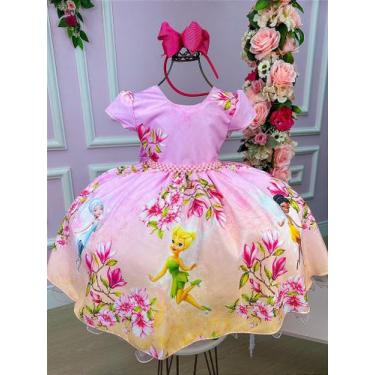 Imagem de Kit Vestido Infantil Tinker Bell Rosa com Asa de Borboletas Luxo - Fab