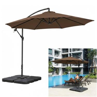 Imagem de Kit Ombrelone Lateral Suspenso 3m Kauai Marrom + Base 60 Litros Quadrada Piscina Jardim - AMZ