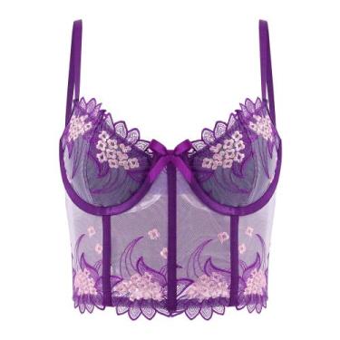 Imagem de Malha de espartilho de renda feminina Crop Top Testudineus com bordado