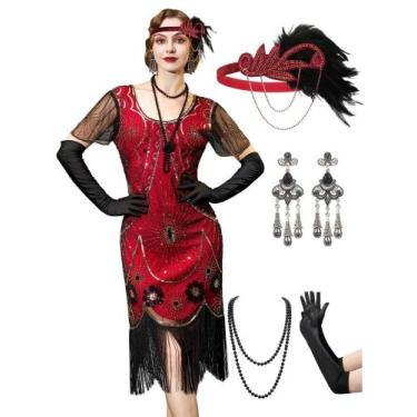 Imagem de Vestido Flapper YESSA 1920s Great Gatsby Costume vermelho tamanho S