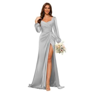 Imagem de Vestido de dama de honra Dessiny Silver Satin Sweetheart Mermaid