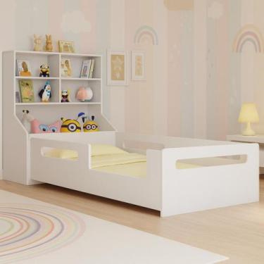 Imagem de Cama Infantil Solteiro Montessoriana com Cabeceira de Nichos Para Brin