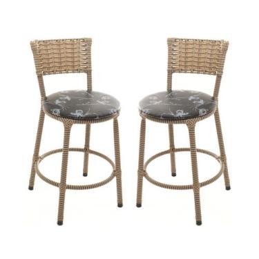 Imagem de KIT 2 Banquetas Baixa Encapada Junco CAPPUCCINO Bar Bistro Americana -