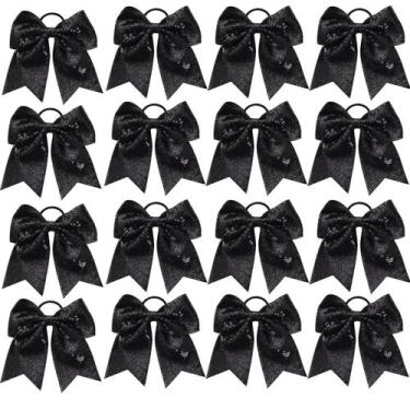 Imagem de Hair Bows Hipcheer Glitter Black 16 peças para meninas líderes de torc