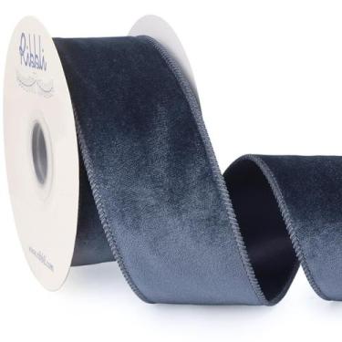Imagem de Ribbon Ribbli Dusty Blue Velvet com fio 6,35 cm x 9,14 m
