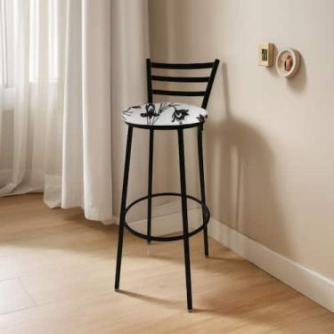 Imagem de Banqueta Alta Roma C/ Encosto - Moveraço, Assento Branco floral