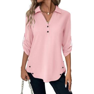 Imagem de Túnica feminina TICTICMISS, manga 3/4, decote em V, rosa pêssego