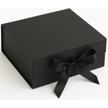 Imagem de Caixa De Presente Premium Rígida Com Trava Magnética e Laço de Cetim (Preta, 20x18x8cm)