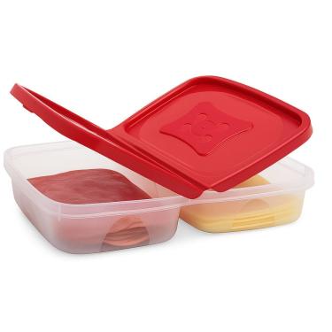 Imagem de Porta Frios Com Tampa Duplo Dobrável 1100 ml Pote Queijo Presunto Plástico Jaguar