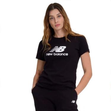 Imagem de Camiseta Feminina New Balance Essentials Algodão Preto, Preto, GG