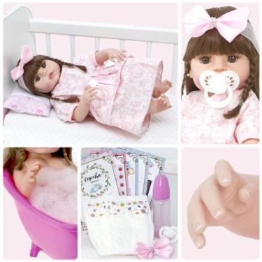 Imagem de Bebê Estilo Reborn Baby 100% Silicone Realista Cabelo Longo - Cegonha 