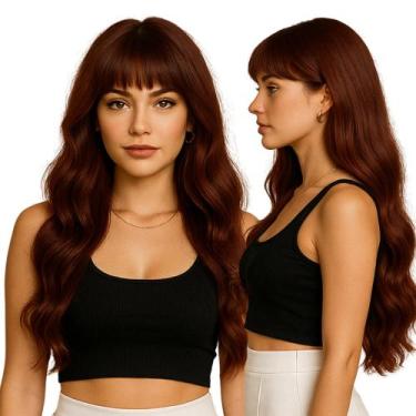 Imagem de Peruca Orgânica Liso Ondulado Com Franja 60cm Natural com Pentes Inter
