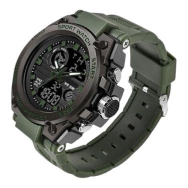 Imagem de Relogio Masculino De Pulso Esportivo Estiloso Resistente Social estiloso metal (Preto e pulseira Verde)