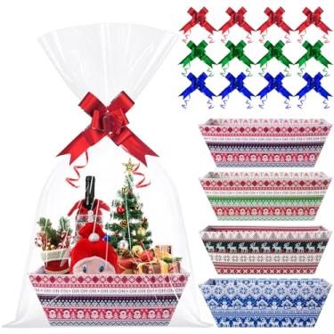 Imagem de Jectivs 12 conjuntos de cesta de presente de Natal sherpa vazia com sacos transparentes de celofane