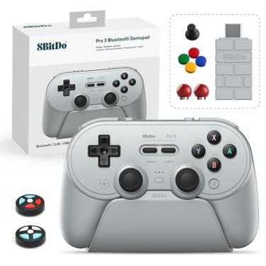 Imagem de 8Bitdo Pro 3 Bluetooth Controller with TMR Joysticks, Swappable ABXY Buttons, Pro Back Buttons, Charging Dock, Hall Effect Triggers for Switch/Switch 2, Windows, Apple, SteamOS, Android (Gray)