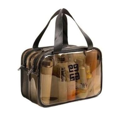 Imagem de Necessaire Viagem, Kit 3 Necessaire Bolsa Portátil Transparente para Viagem Cosméticos Produtos de Higiene Pessoal(PRETO/SM1003)