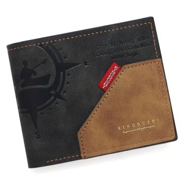 Imagem de Carteira masculina dobrável com bloqueio fino, bolso frontal minimalista - fina e elegante com janela para identidade21, Preto, Minimalista