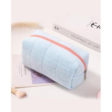 Imagem de Estojo de pelúcia azul, bonito suporte de lápis de papelaria para escritório e viagens