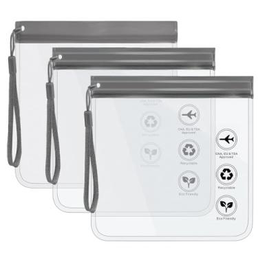 Imagem de Bolsa de higiene pessoal aprovada pela Tsa, 3 peças, bolsa de armazenamento transparente para artigos de higiene pessoal Tsa Liquids, Cinza, Transparente
