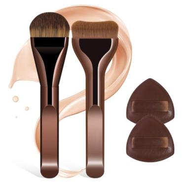 Imagem de Esponja de maquiagem 2 puff 2 pincéis de maquiagem suaves para líquidos, cremes e maquiagem, ultramacio, sem látex, sem costura e sem falhas (café)