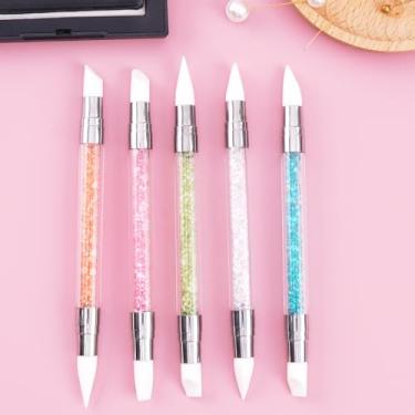 Imagem de 5 peças de ferramentas de silicone para unhas, pincéis de arte de unhas de silicone, suprimentos para unhas, caneta de escultura ou design de folha de unha, desenho, modelagem, efeito de desenho