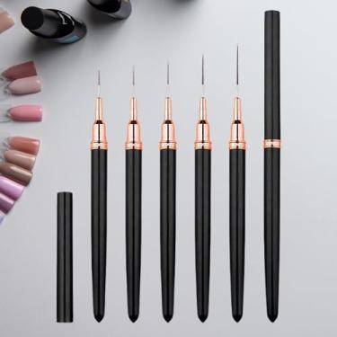 Imagem de Kit de pincéis pretos para arte de unhas, esmalte de gel, pincéis, caneta para desenho de linhas longas, detalhes finos, tamanhos de desenho fino 4/8/12/20/25 mm
