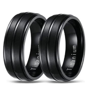 Imagem de Par Aliança Preto Anel Compromisso Namoro Titânio Barato Pretas Negras