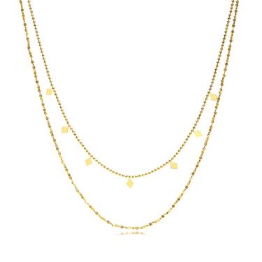 Imagem de Rockyu Colar feminino gargantilha dourada em camadas minimalista, corrente dupla, banhada a ouro 18 K, joia delicada para uso diário, presente de formatura