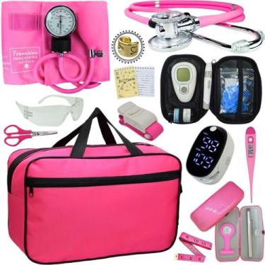 Imagem de Kit Bolsa Cores Aparelho de Pressao Esfigmomanometro Estetoscópio Medi