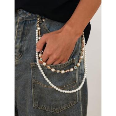 Imagem de Corrente de cintura pérola para decoração de calças masculinas e femininas, acessório de moda urbana hip hop