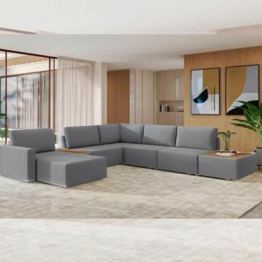 Imagem de Sofá de Canto 5 lugares com Chaise Modular Moderno Premium Veludo Cinz