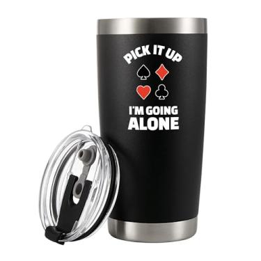 Imagem de Panvola Pick It Up I'm Going Alone Euchre Gifts For Mom Dad Boyfriend Girlfriend Husband Wife Friends Poker Jogo de cartas isolado a vácuo copo de aço inoxidável com tampa removível e canudo 590 ml