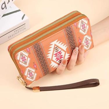 Imagem de Wristlet Western Wallet Boho Astec porta-cartão de crédito para mulheres decoração ocidental segurando uma carteira, Cor laranja, Oeste