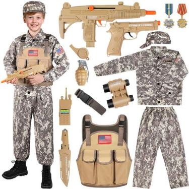 Imagem de Fantasia GIFTINBOX Kids Army para meninos com brinquedo militar de Hal