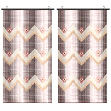 Imagem de ANMINY Cortina de madeira com contas de bambu, 2 painéis, divisória de madeira, 52 fios, cortinas decorativas feitas à mão, para porta, restaurante, decoração de casa, 89 cm x 193 cm, flor ondulada