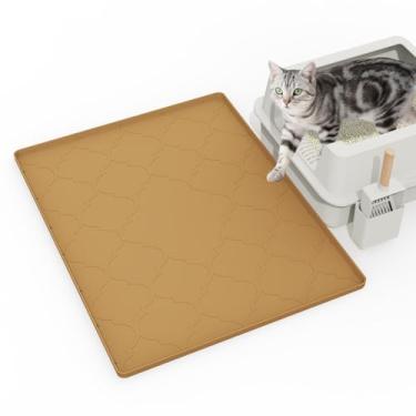 Imagem de Kixcvdm Tapete de areia para gatos, 71 x 55 cm, tapete de caixa de areia de silicone, tapete de armadilha de areia para gatos para uso interno, fácil de limpar para controle de dispersão, macio para