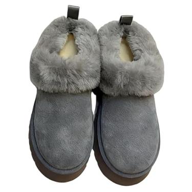 Imagem de Archicolor Botas de neve nórdicas de lã 5 cm de espessura de couro quente camurça vintage sem cadarço sapatos femininos sapatos femininos para mulheres, Cinza, 37