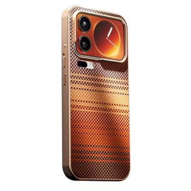 Imagem de HAOMRIYL Capa de couro para Xiaomi 17 Pro Max/17 Pro/17, capa traseira de telefone magnética forte proteção de lente de câmera capa de textura de fibra de carbono, marrom, 17