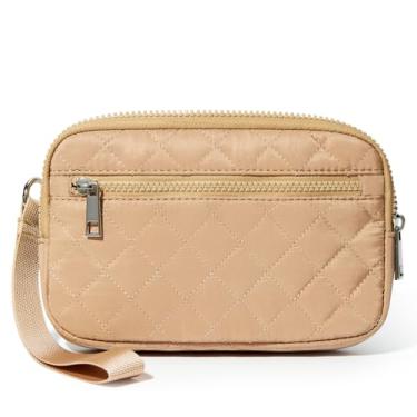 Imagem de DIXEIGHT Carteira de pulso feminina com porta-cartão RFID de 20 cm, bolsa pequena com 3 zíperes, bolsa clutch de nylon acolchoada para viagem diária, Caqui