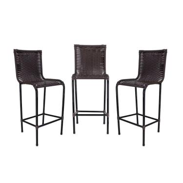 Imagem de Kit 3 Banquetas Alta Diplomata Fibra Sintética Tabaco