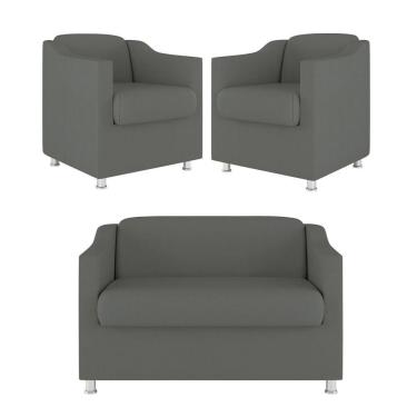 Imagem de Kit Sofá Namoradeira + 02 Poltrona Tilla Recepção Sala Suede cinza