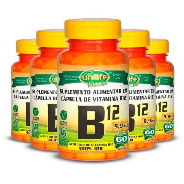 Imagem de Kit 5 Vitamina B12 Cianocobalamina Unilife 60 Cápsulas
