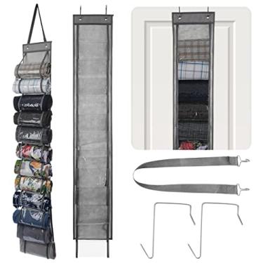 Imagem de LUMINFLY Bolsa de armazenamento dobrável para pendurar no armário para camisas, calças, toalhas, jeans, organizador de leggings, suporte de rolo de roupas que economiza espaço com 24 compartimentos